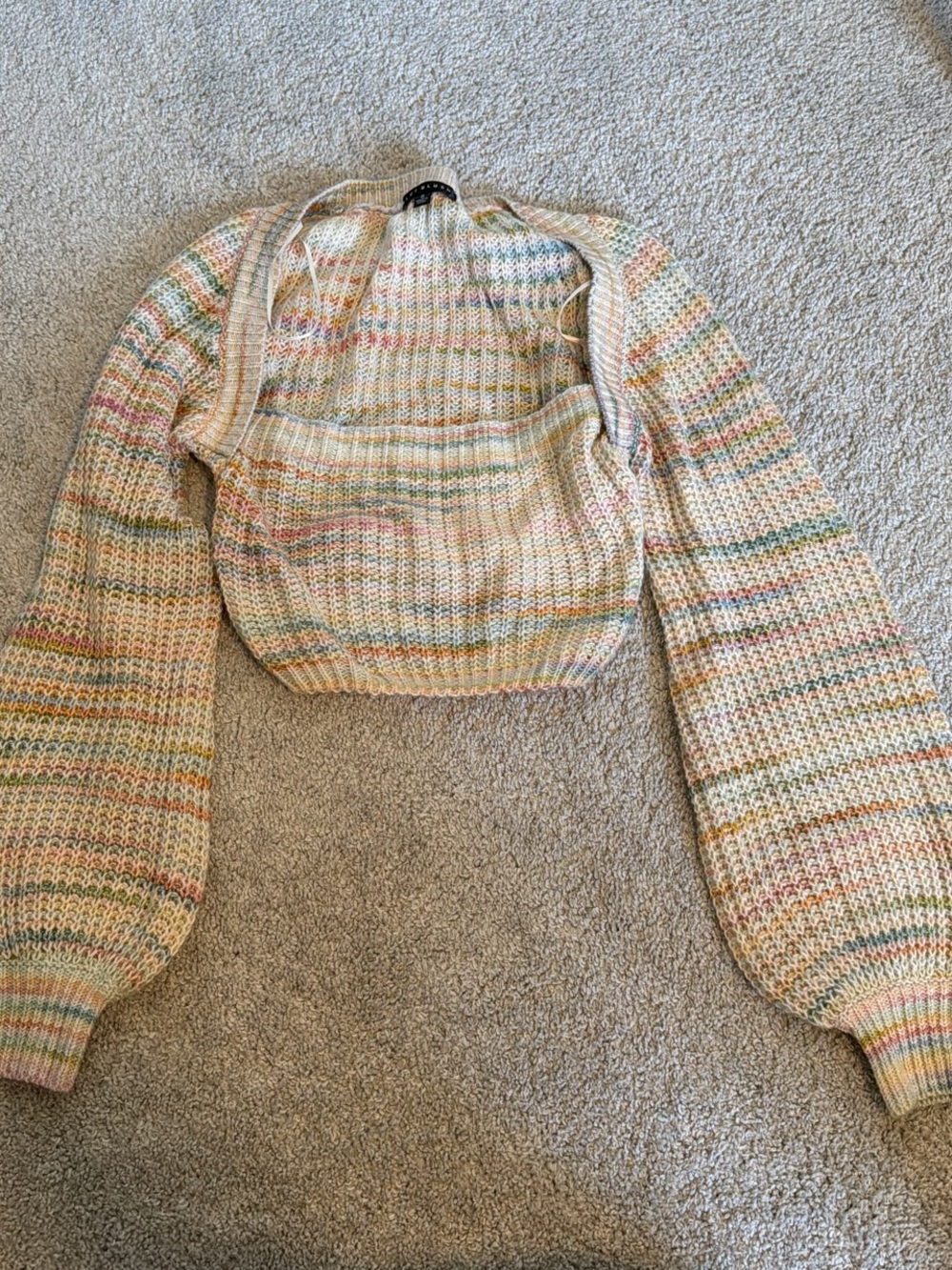 Blue Blush Pastel Striped Off-Shoulder Cropped Sweater